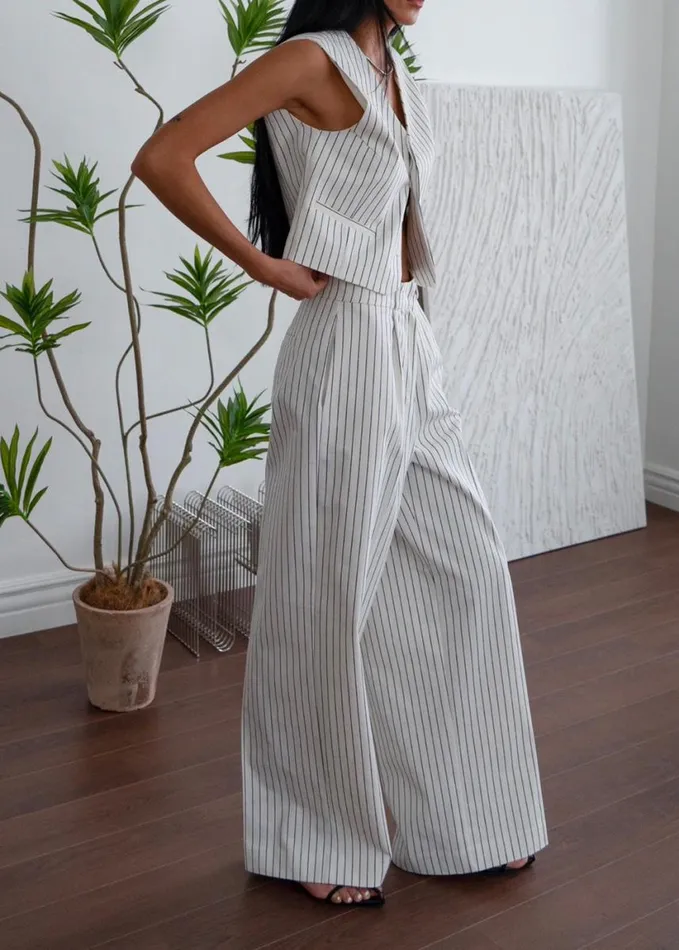 Clothing Women The Frankie Shop Landry Wide Leg Trousers 8211 WhiteBlack Stripe