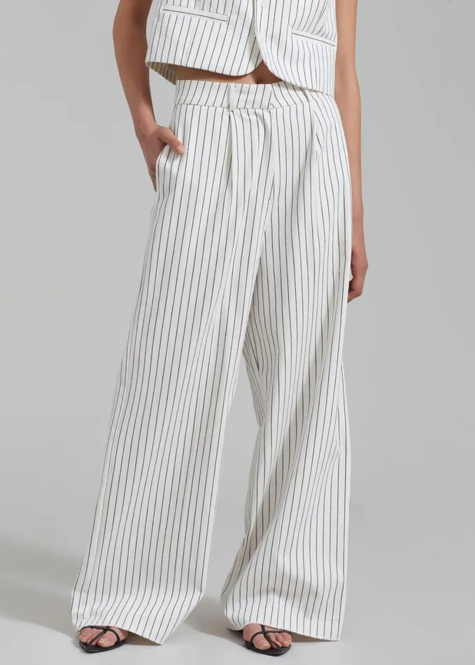 Clothing Women The Frankie Shop Landry Wide Leg Trousers 8211 WhiteBlack Stripe