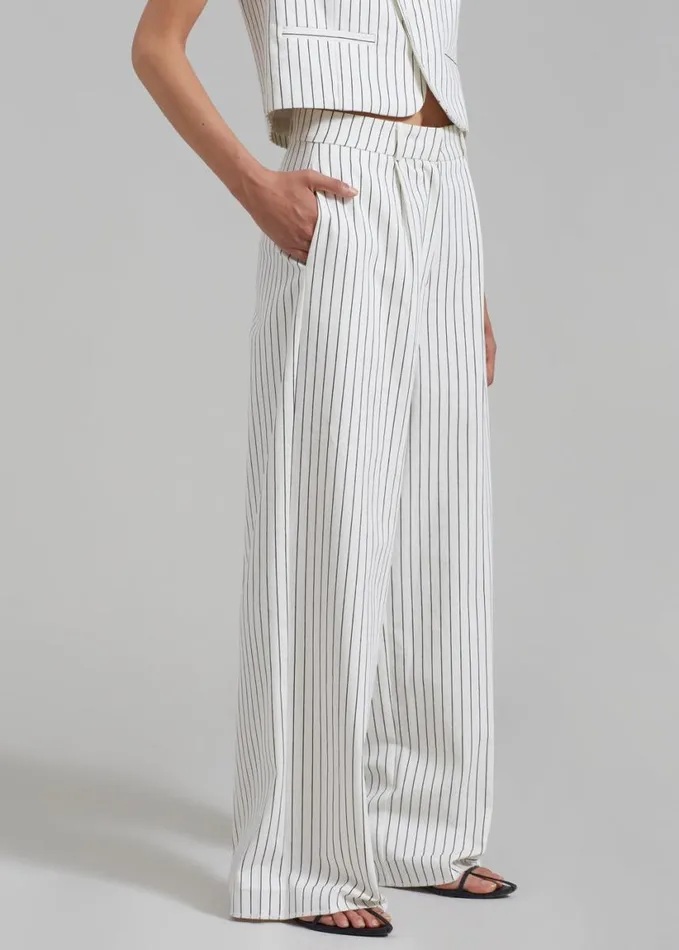 Clothing Women The Frankie Shop Landry Wide Leg Trousers 8211 WhiteBlack Stripe