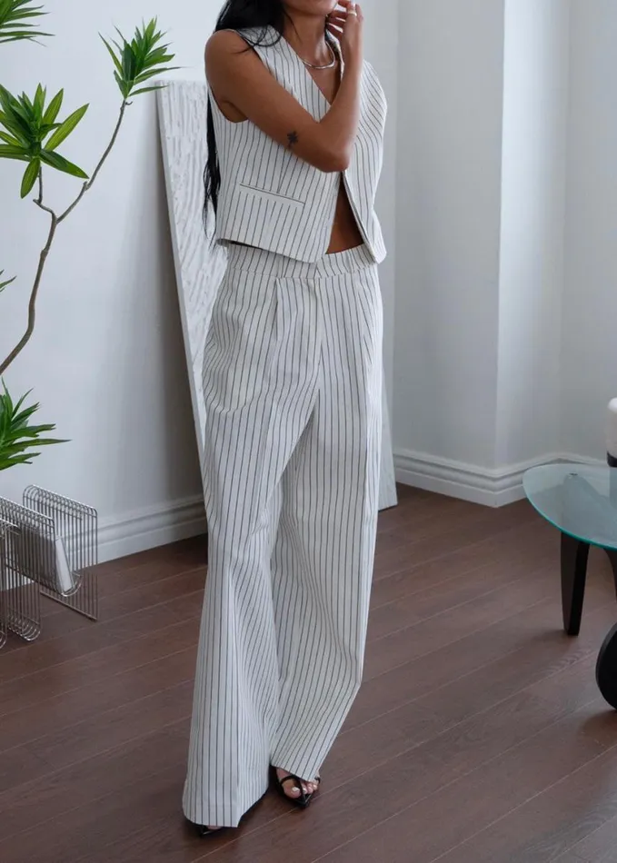 Clothing Women The Frankie Shop Landry Wide Leg Trousers 8211 WhiteBlack Stripe