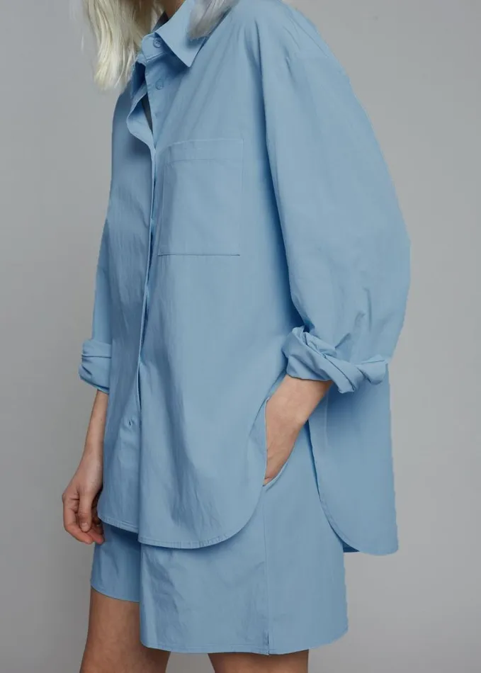 Clothing Women The Frankie Shop Lui Organic Cotton Shirt 8211 Blue