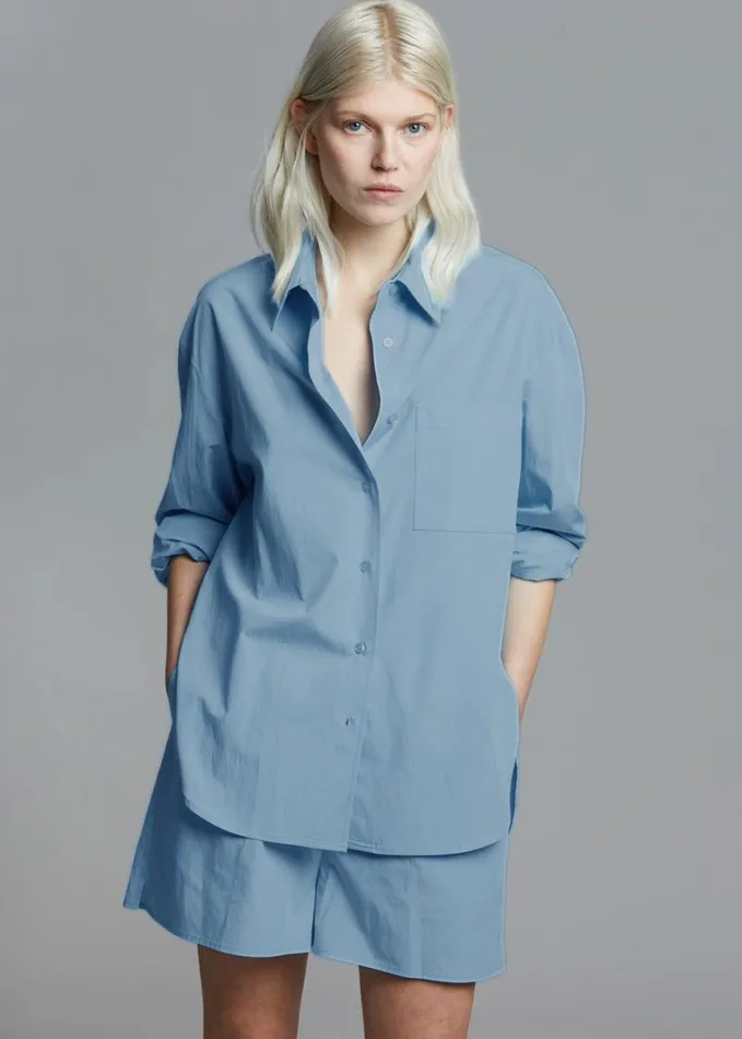 Clothing Women The Frankie Shop Lui Organic Cotton Shirt 8211 Blue