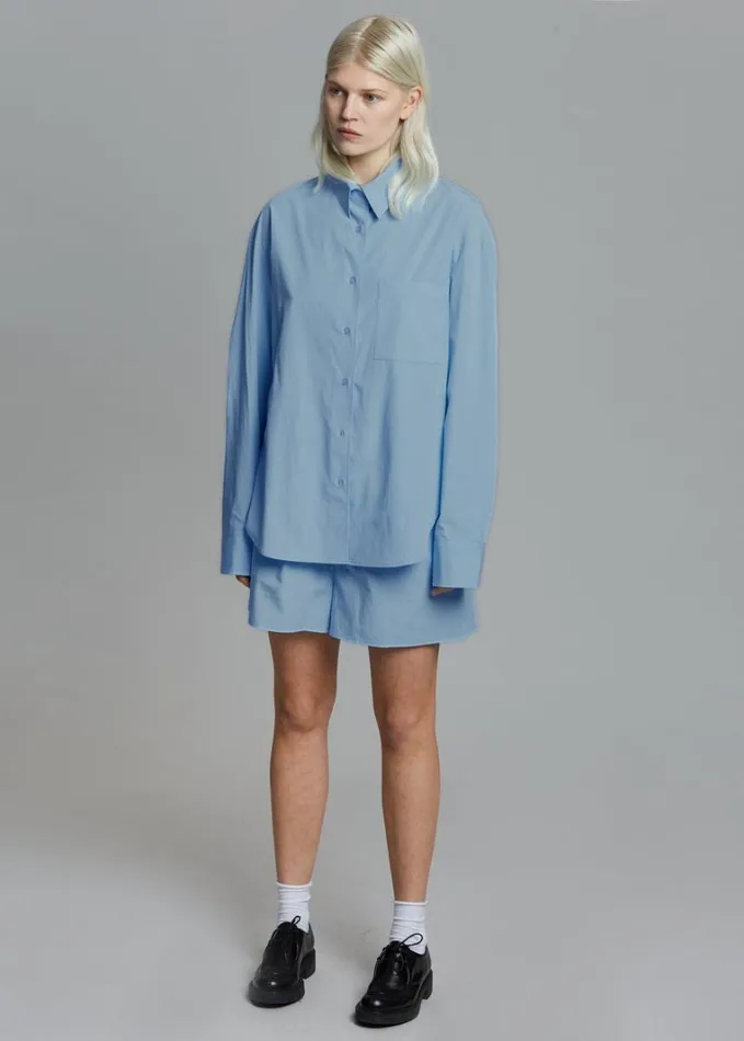 Clothing Women The Frankie Shop Lui Organic Cotton Shirt 8211 Blue