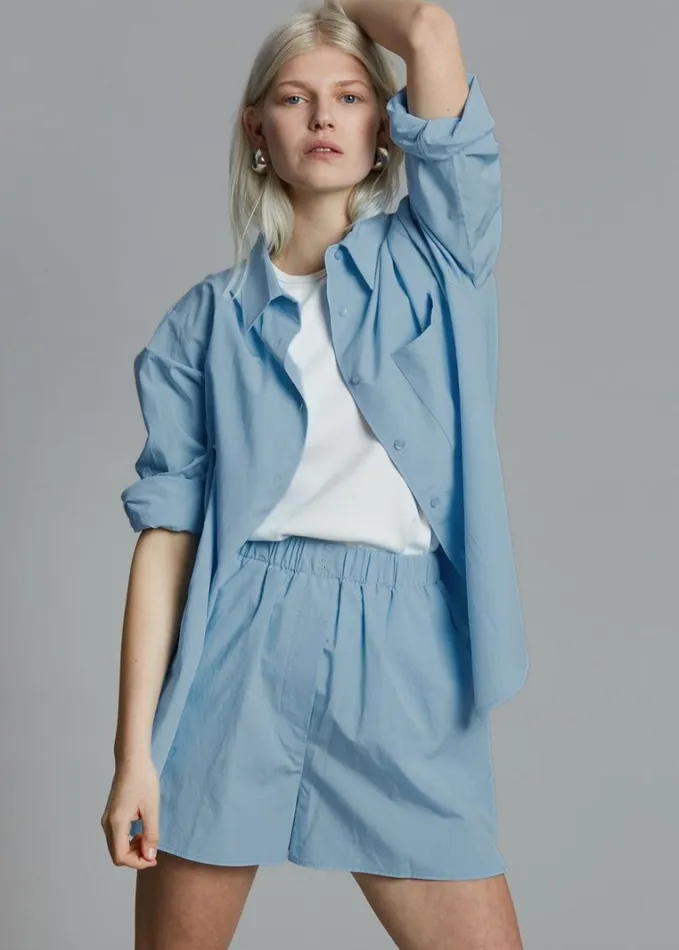 Clothing Women The Frankie Shop Lui Organic Cotton Shirt 8211 Blue
