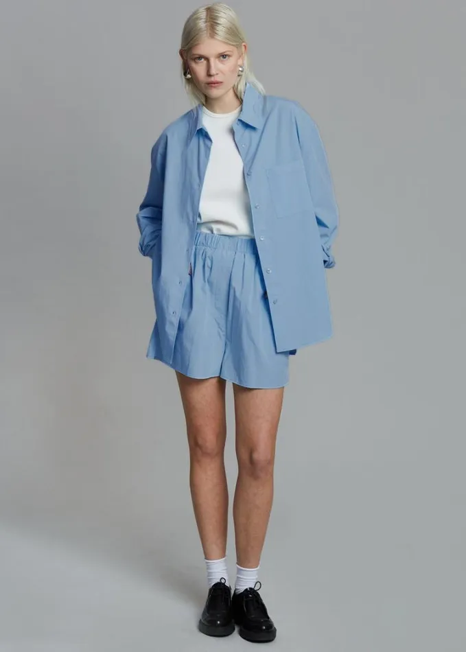 Clothing Women The Frankie Shop Lui Organic Cotton Shirt 8211 Blue
