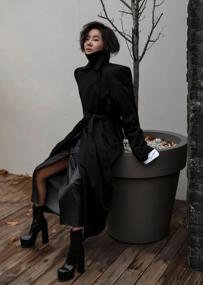 Clothing Women The Frankie Shop Marisol Box Shoulder Trench 8211 Black