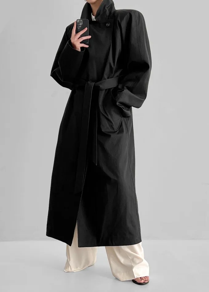 Clothing Women The Frankie Shop Marisol Box Shoulder Trench 8211 Black