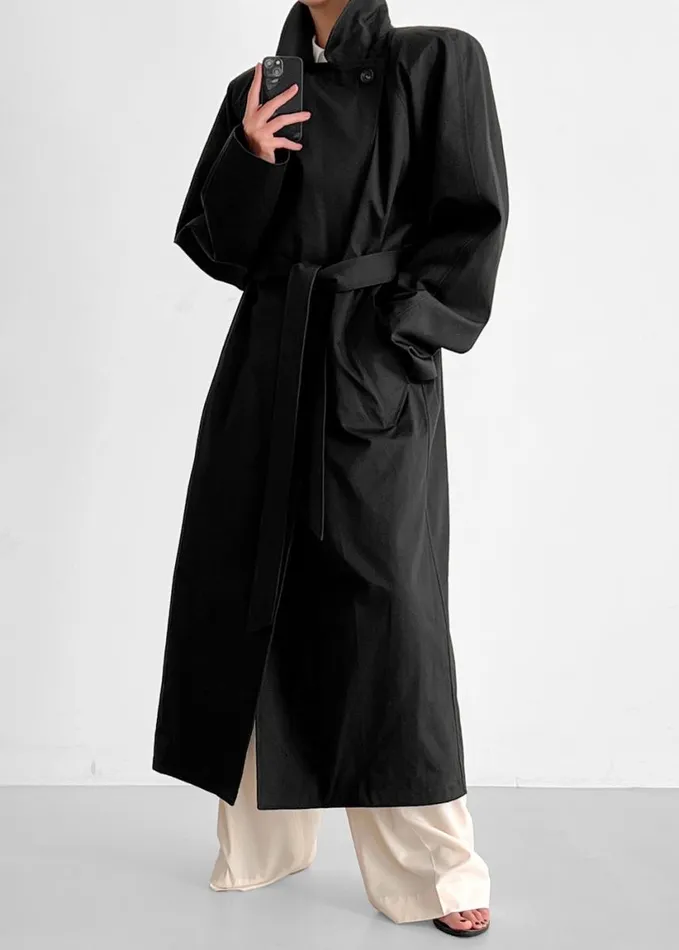 Clothing Women The Frankie Shop Marisol Box Shoulder Trench 8211 Black