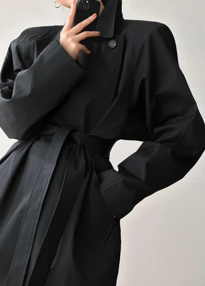 Clothing Women The Frankie Shop Marisol Box Shoulder Trench 8211 Black