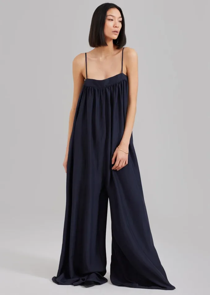 Clothing Women The Frankie Shop Maude Gathered Silk Jumpsuit 8211 Navy