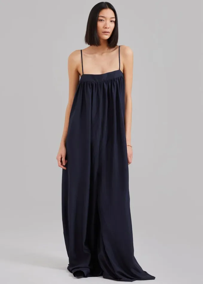 Clothing Women The Frankie Shop Maude Gathered Silk Jumpsuit 8211 Navy