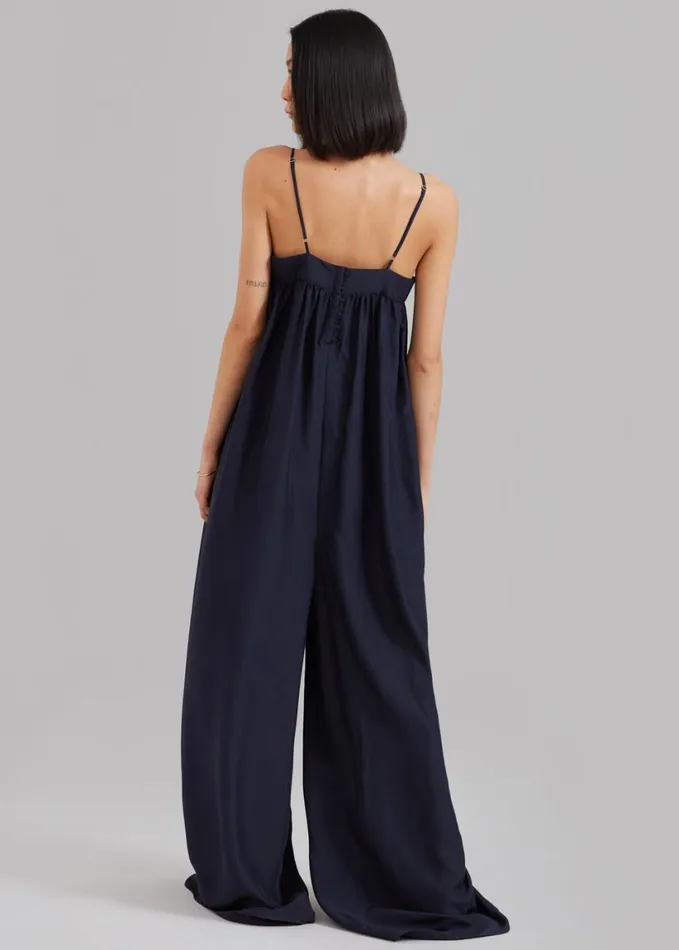 Clothing Women The Frankie Shop Maude Gathered Silk Jumpsuit 8211 Navy