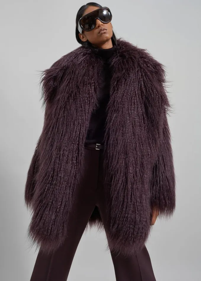 Clothing Women The Frankie Shop Miley Faux Fur Jacket 8211 Dark Plum