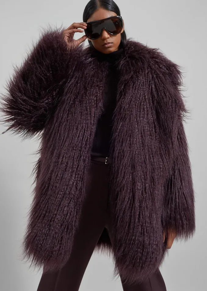 Clothing Women The Frankie Shop Miley Faux Fur Jacket 8211 Dark Plum