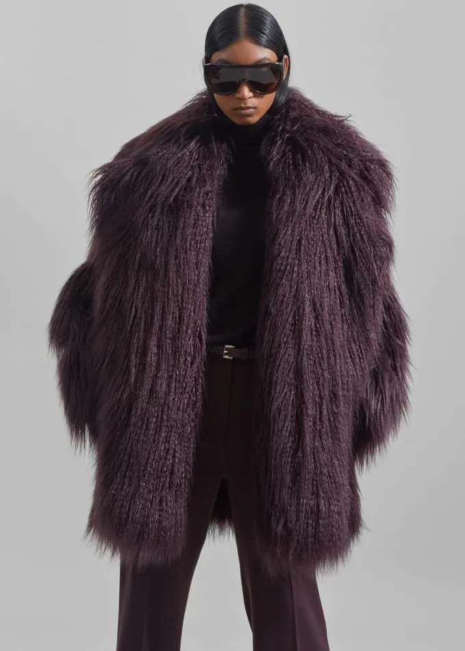 Clothing Women The Frankie Shop Miley Faux Fur Jacket 8211 Dark Plum