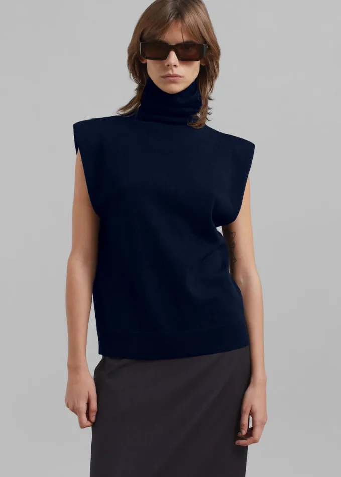 Clothing Women The Frankie Shop Nadia Thin Padded Sleeveless Turtleneck 8211 Navy