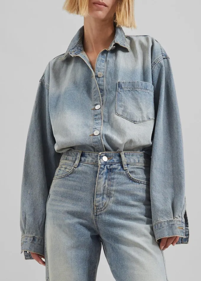 Clothing Women The Frankie Shop Nevada Denim Shirt 8211 Light Wash