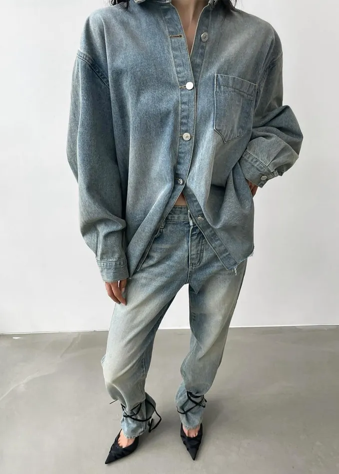 Clothing Women The Frankie Shop Nevada Denim Shirt 8211 Light Wash