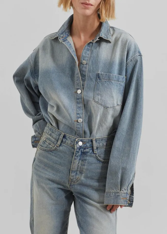 Clothing Women The Frankie Shop Nevada Denim Shirt 8211 Light Wash