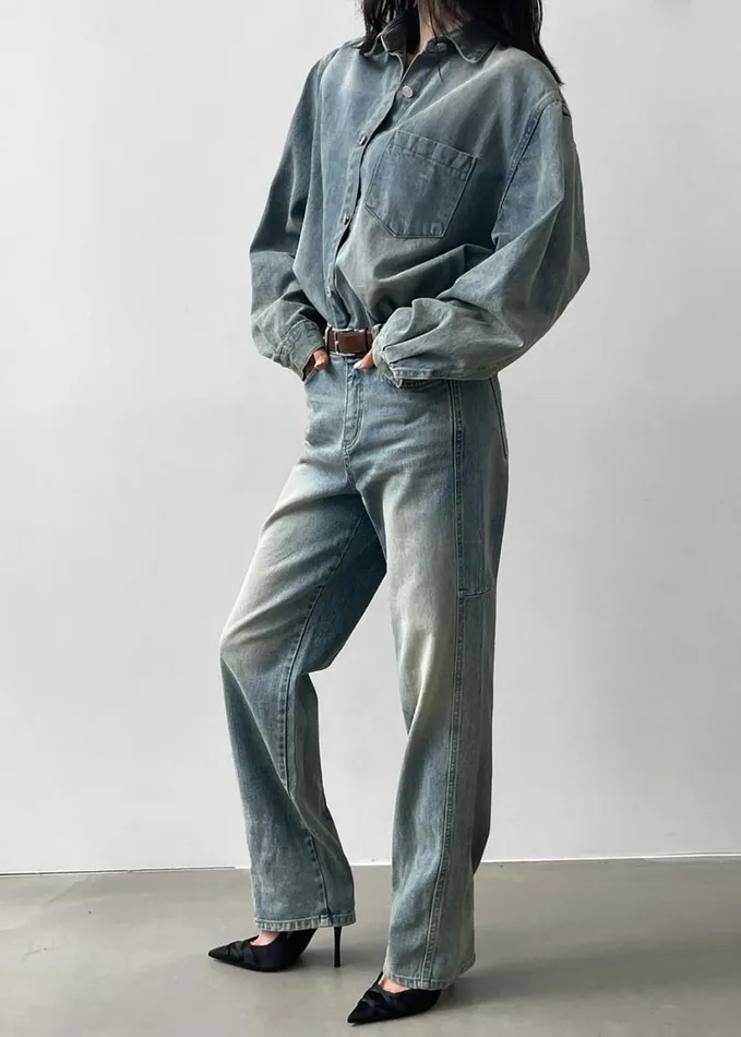 Clothing Women The Frankie Shop Nevada Denim Shirt 8211 Light Wash