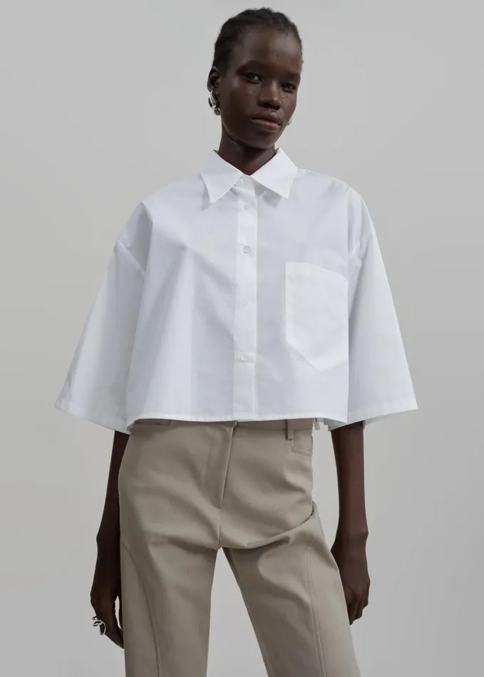 Clothing Women The Frankie Shop Odem Cropped Shirt 8211 White