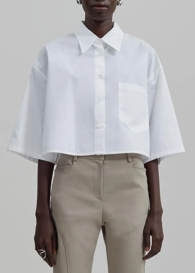 Clothing Women The Frankie Shop Odem Cropped Shirt 8211 White
