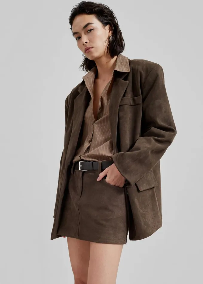 Clothing Women The Frankie Shop Peoria Faux Suede Blazer 8211 Brown