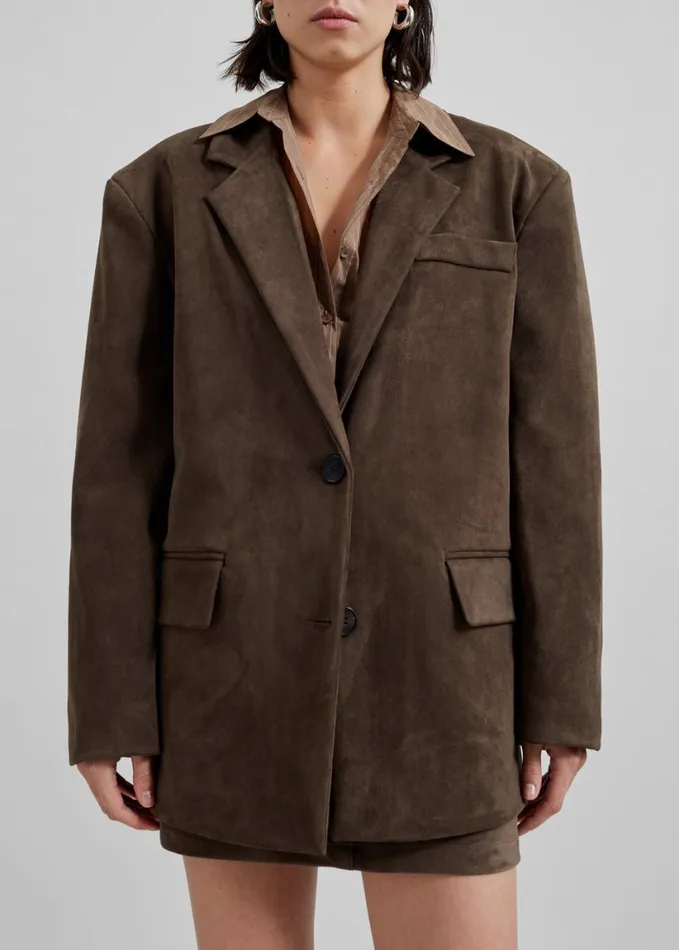 Clothing Women The Frankie Shop Peoria Faux Suede Blazer 8211 Brown