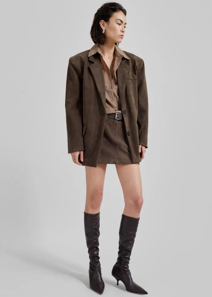 Clothing Women The Frankie Shop Peoria Faux Suede Blazer 8211 Brown
