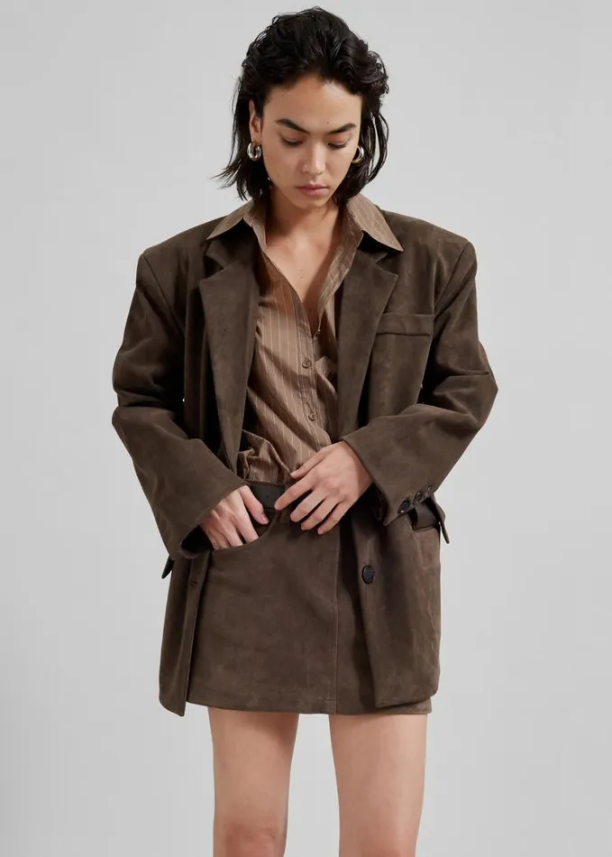 Clothing Women The Frankie Shop Peoria Faux Suede Blazer 8211 Brown