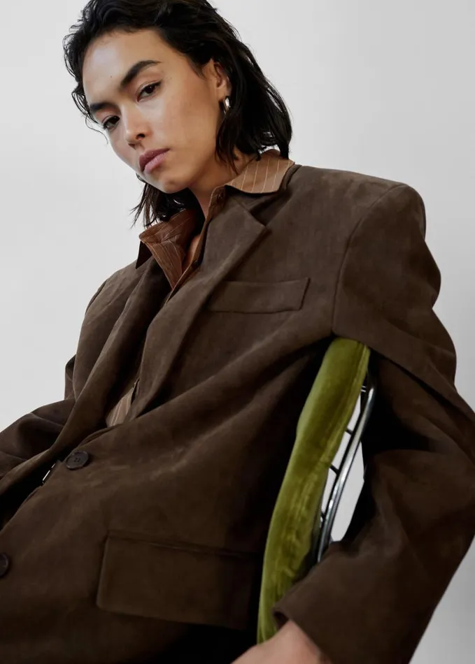 Clothing Women The Frankie Shop Peoria Faux Suede Blazer 8211 Brown