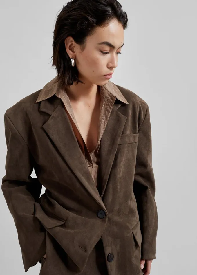 Clothing Women The Frankie Shop Peoria Faux Suede Blazer 8211 Brown
