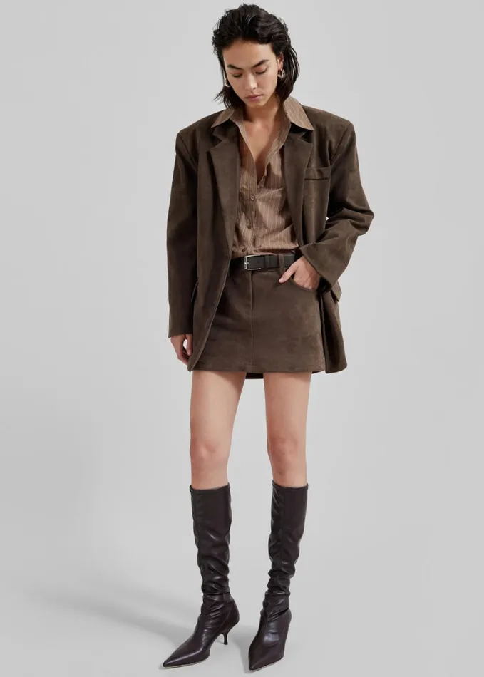 Clothing Women The Frankie Shop Peoria Faux Suede Blazer 8211 Brown