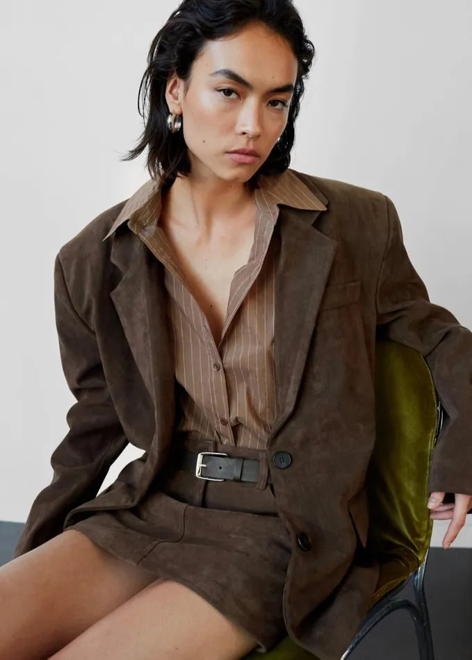 Clothing Women The Frankie Shop Peoria Faux Suede Blazer 8211 Brown