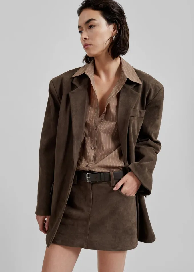 Clothing Women The Frankie Shop Peoria Faux Suede Blazer 8211 Brown