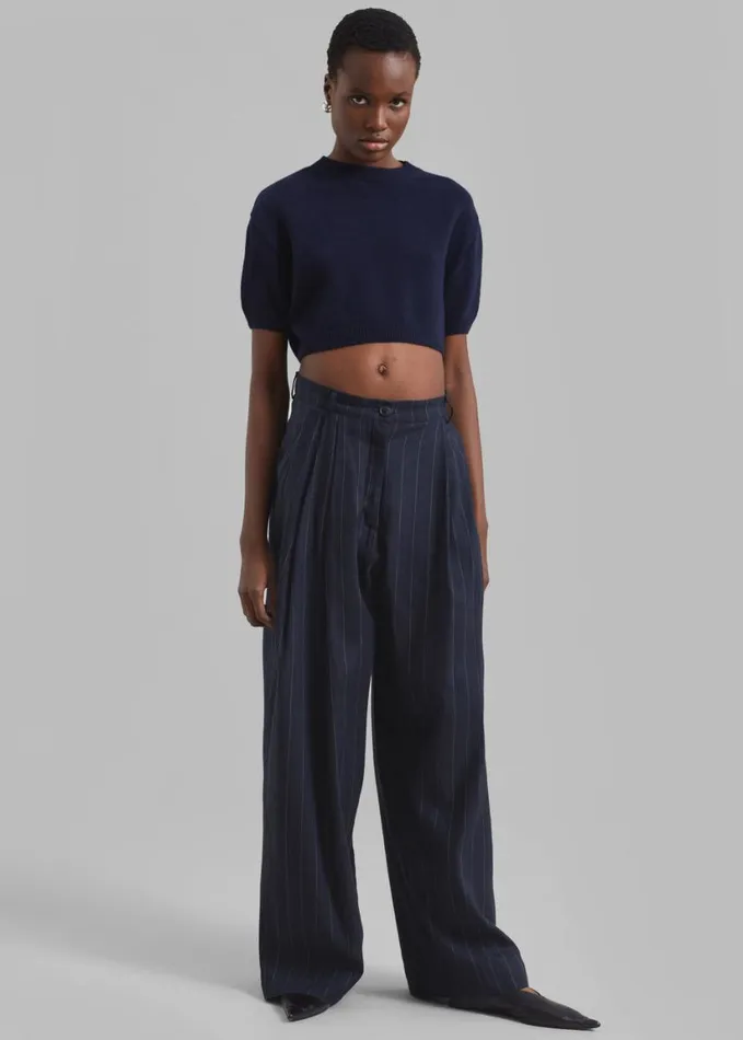 Clothing Women The Frankie Shop Piper Pleated Trousers 8211 NavyBeige Pinstripe