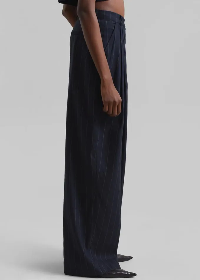 Clothing Women The Frankie Shop Piper Pleated Trousers 8211 NavyBeige Pinstripe