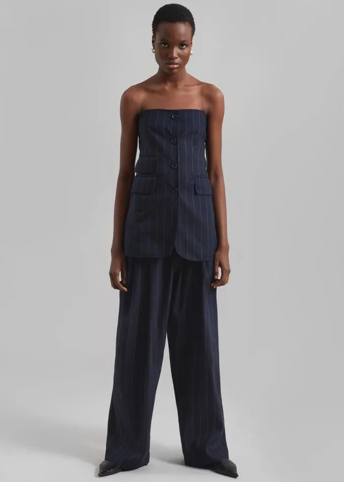 Clothing Women The Frankie Shop Piper Pleated Trousers 8211 NavyBeige Pinstripe