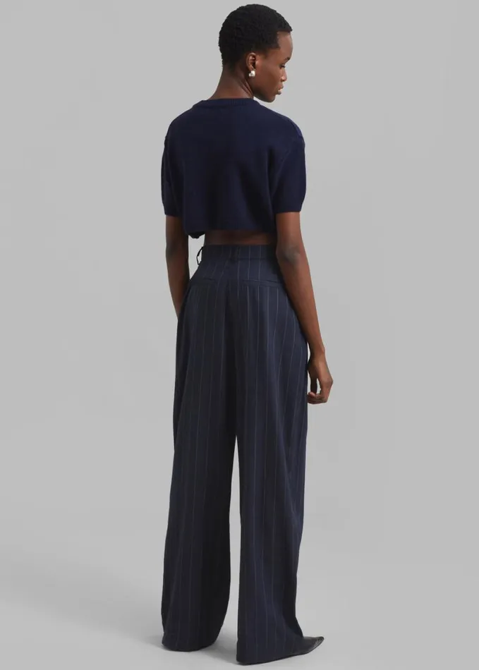 Clothing Women The Frankie Shop Piper Pleated Trousers 8211 NavyBeige Pinstripe