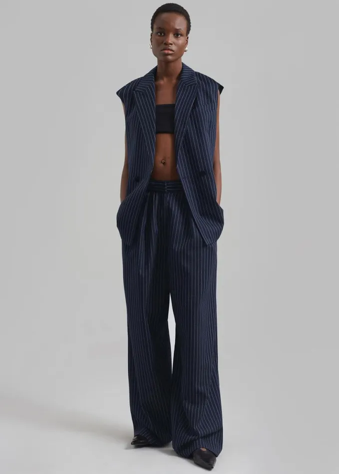 Clothing Women The Frankie Shop Ripley Pleated Twill Trousers 8211 NavyWhite Pinstripe