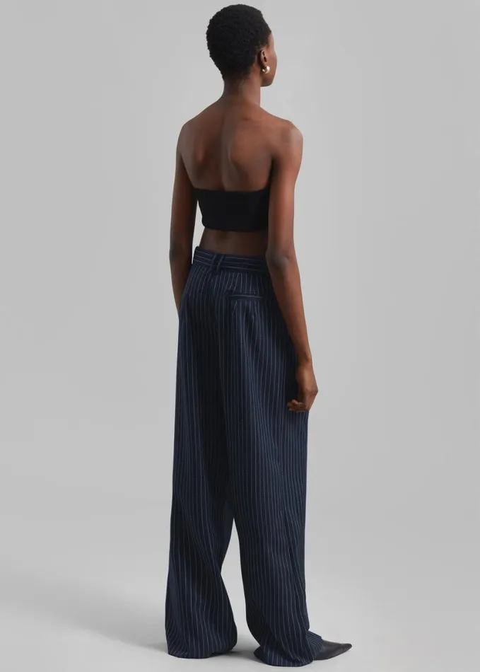 Clothing Women The Frankie Shop Ripley Pleated Twill Trousers 8211 NavyWhite Pinstripe