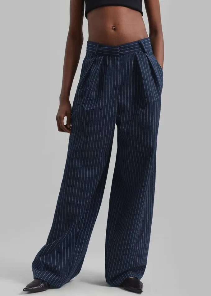 Clothing Women The Frankie Shop Ripley Pleated Twill Trousers 8211 NavyWhite Pinstripe