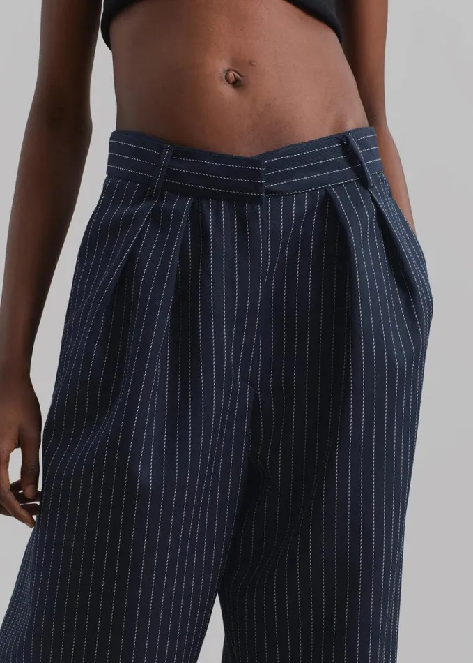 Clothing Women The Frankie Shop Ripley Pleated Twill Trousers 8211 NavyWhite Pinstripe