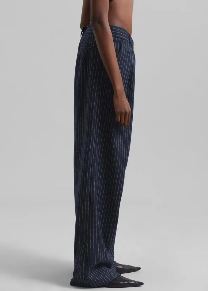 Clothing Women The Frankie Shop Ripley Pleated Twill Trousers 8211 NavyWhite Pinstripe