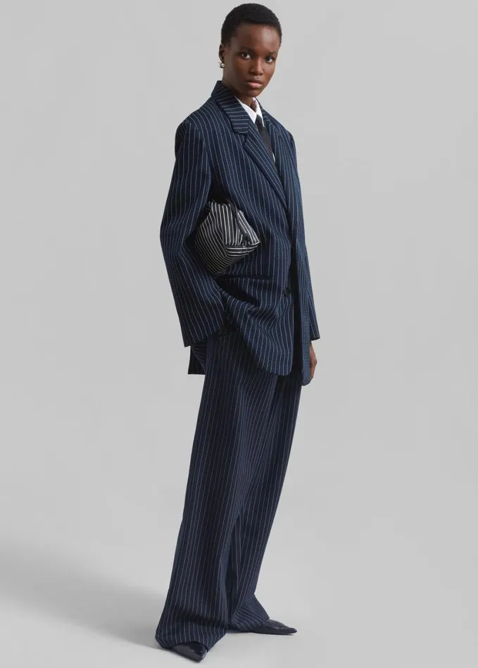 Clothing Women The Frankie Shop Ripley Pleated Twill Trousers 8211 NavyWhite Pinstripe
