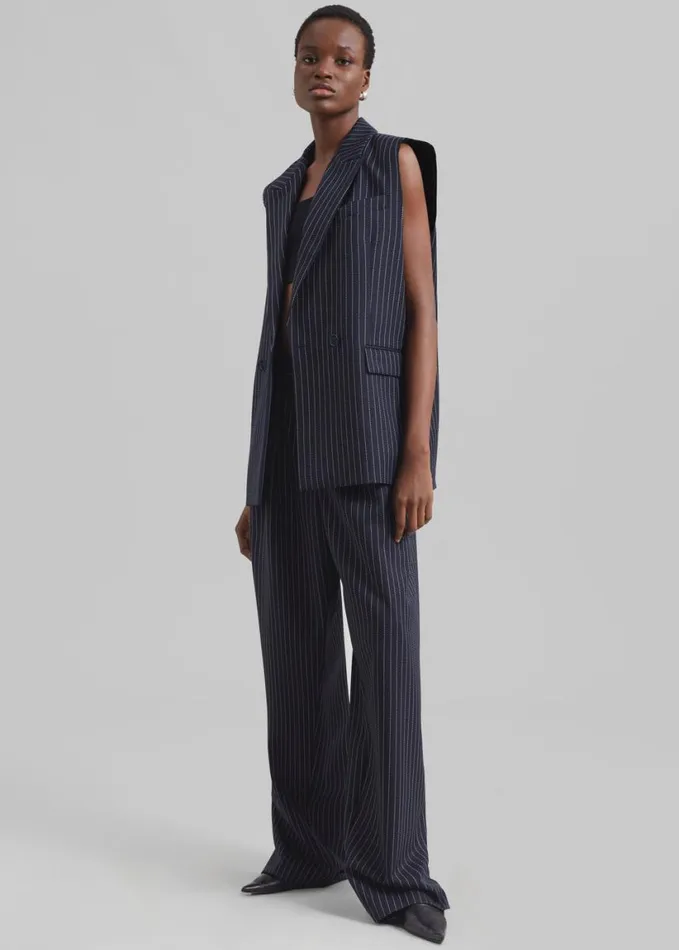 Clothing Women The Frankie Shop Ripley Pleated Twill Trousers 8211 NavyWhite Pinstripe
