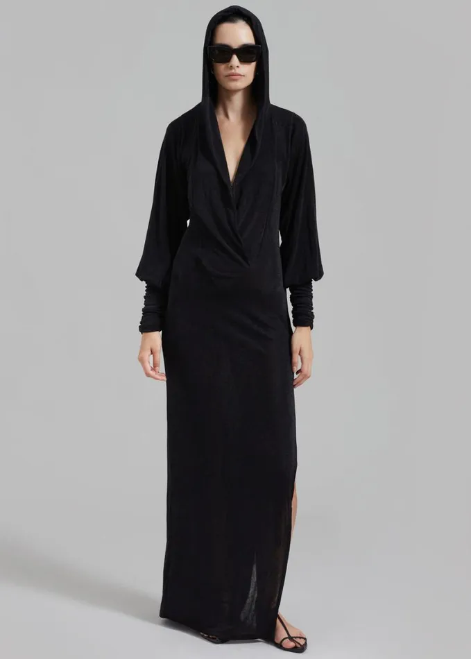 Clothing Women The Frankie Shop ROTATE Slinky Maxi Hooded Dress 8211 Black