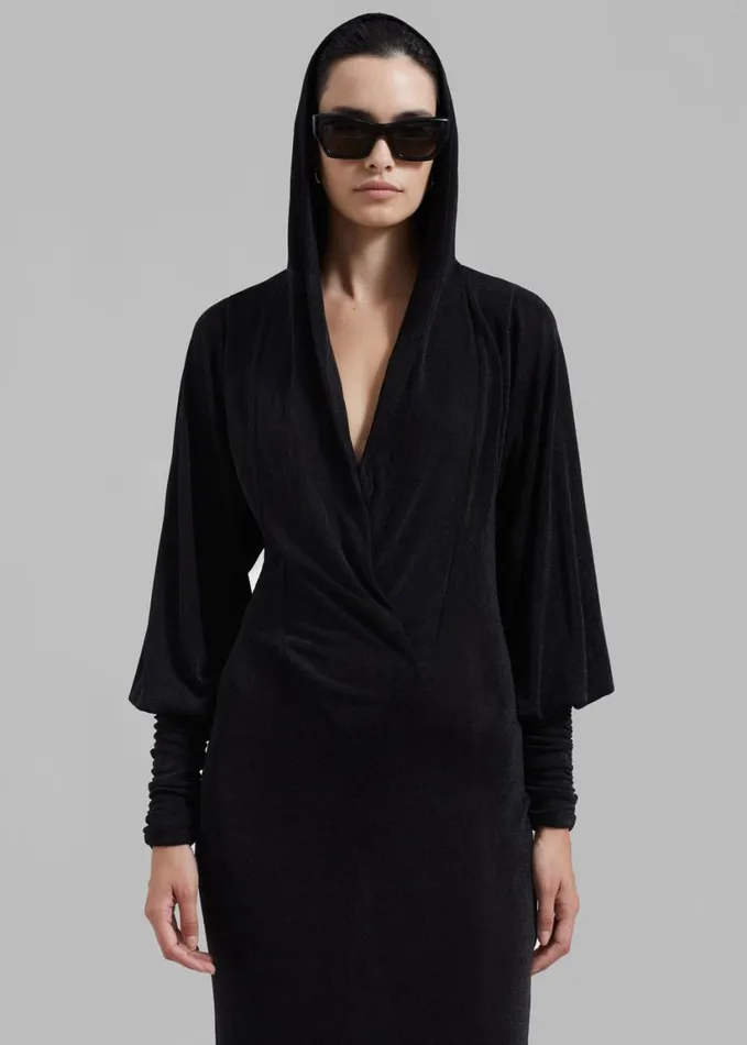 Clothing Women The Frankie Shop ROTATE Slinky Maxi Hooded Dress 8211 Black