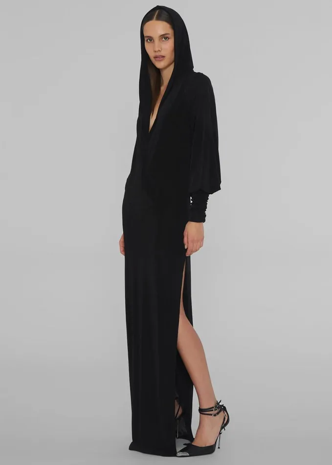 Clothing Women The Frankie Shop ROTATE Slinky Maxi Hooded Dress 8211 Black