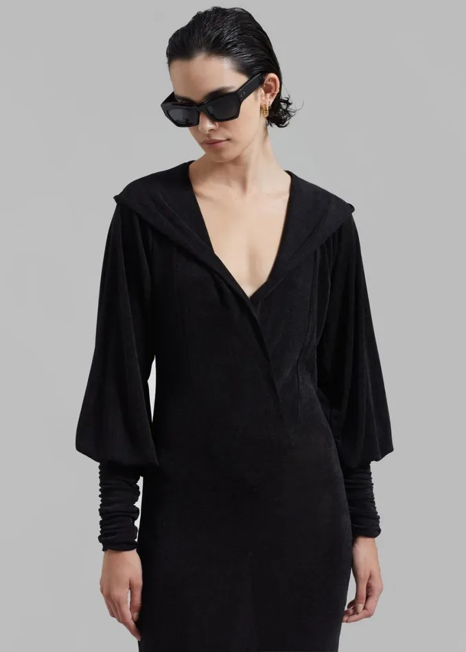 Clothing Women The Frankie Shop ROTATE Slinky Maxi Hooded Dress 8211 Black
